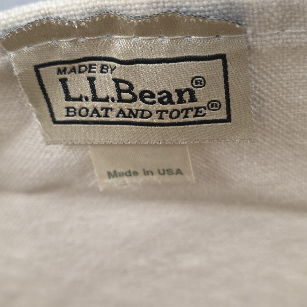 Vintage L.L. Bean Boat And Tote Bag Medium Beige Green Canvas Made In USA 80s - Picture 3 of 8